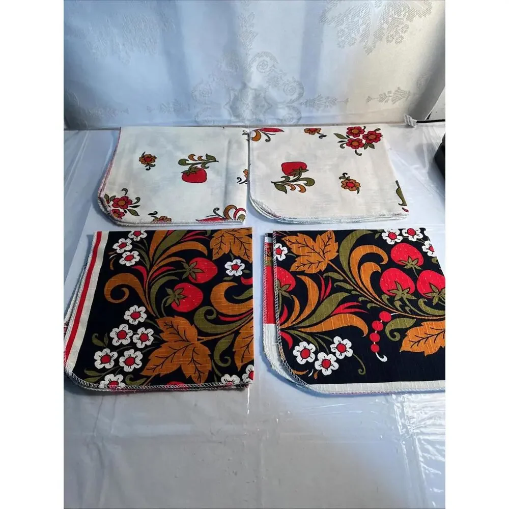 4Pc Napkins Fruit Pattern Strawberries And Flowers